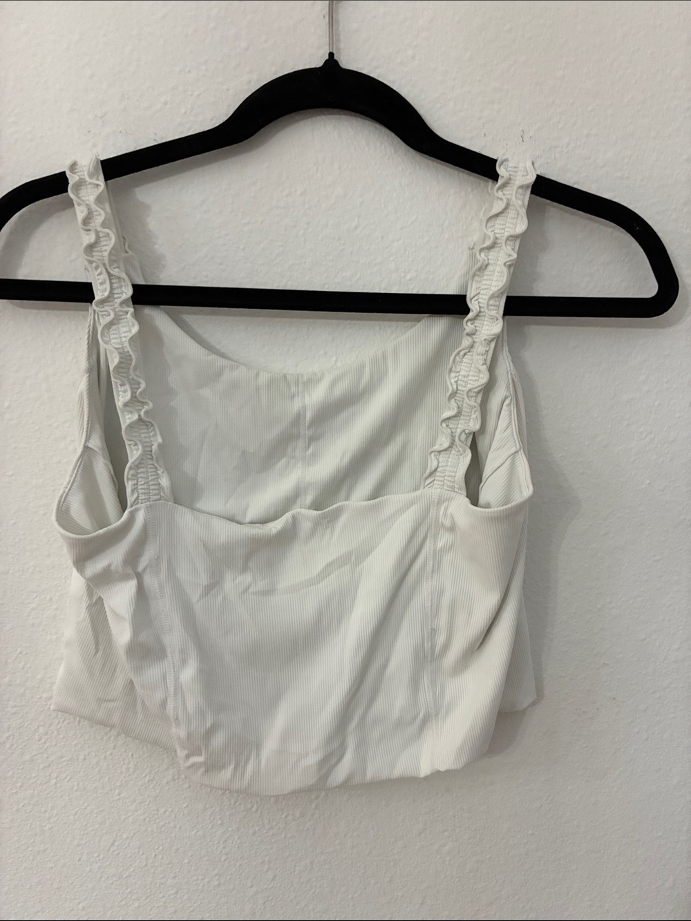 Mono B White Ruffled-Strap Ribbed Crop Tank - Picture 2 of 3